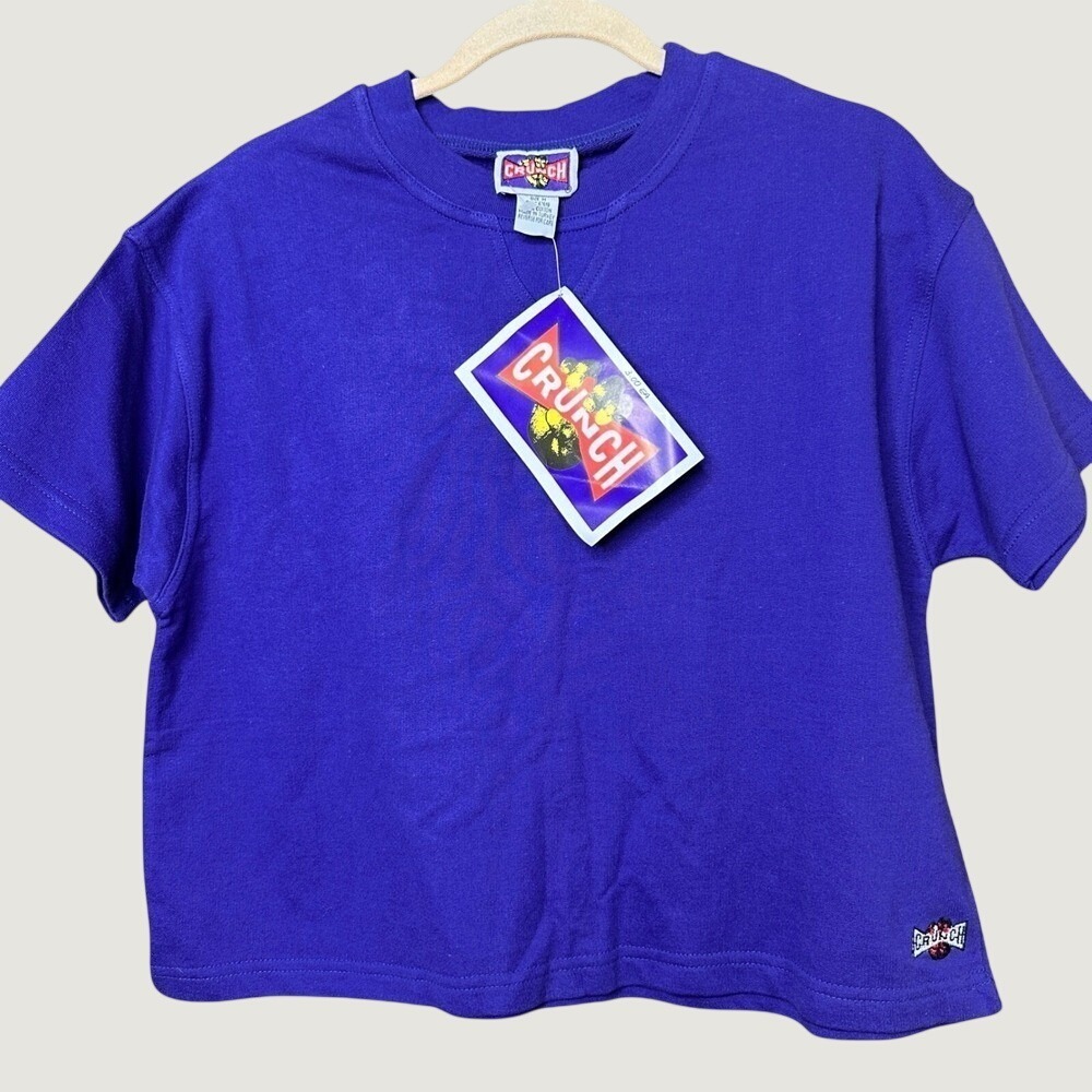 VTG NWT CRUNCH Purple Crew Neck Short Sleeve Cropped T Shirt Women's M Cotton